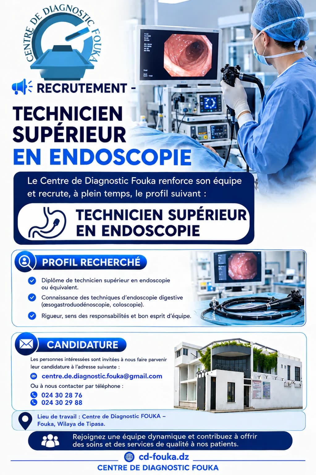 Affiche de recrutement : technicien supérieur en endoscopie